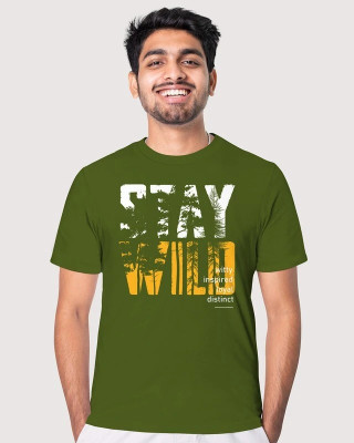 FADMARK Printed Men Round Neck Green T-Shirt
