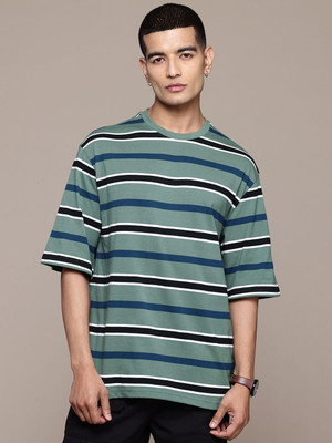 Roadster Striped Men Round Neck Green T-Shirt