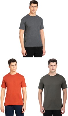 JOCKEY Solid Men Round Neck Grey, Orange, Dark Green T-Shirt