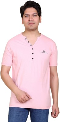 Classic Martino Solid Men Henley Neck Pink T-Shirt