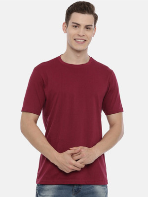 RULEDBYSUN Solid Men Round Neck Maroon T-Shirt