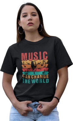 LIVE BINDAS Graphic Print Women Round Neck Black T-Shirt