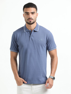 JILZ Solid Men Polo Neck Blue T-Shirt