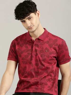 JOVEN Printed Men Polo Neck Maroon T-Shirt