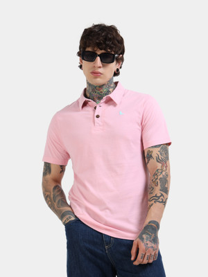 estuna Printed Men Polo Neck Pink T-Shirt