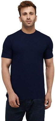 TRULYFEB Solid Men Round Neck Blue T-Shirt