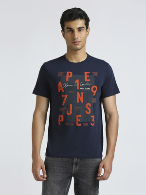 Pepe Jeans Graphic Print Men Crew Neck Navy Blue T-Shirt
