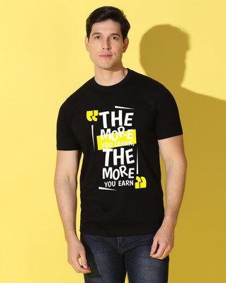 WOOSTRO Printed Men Round Neck Black T-Shirt