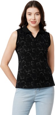 GO.4.IT Geometric Print Women V Neck Black T-Shirt