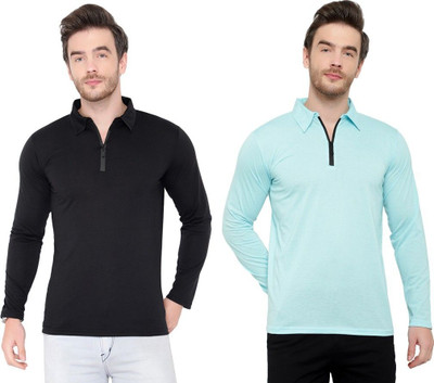 JB Jangoboy Solid Men Polo Neck Blue, Black T-Shirt