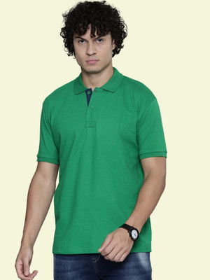TEMUK Solid Men Polo Neck Green T-Shirt