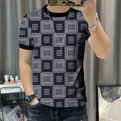 KAJARU Printed Men Round Neck Dark Blue, White T-Shirt