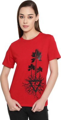 FUTURO Printed Women Round Neck Red T-Shirt