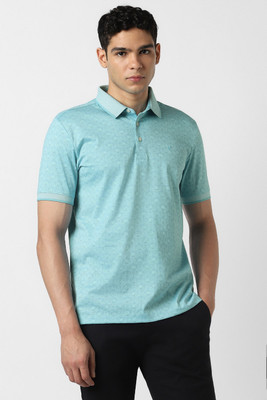 VAN HEUSEN Printed Men Polo Neck Light Blue T-Shirt