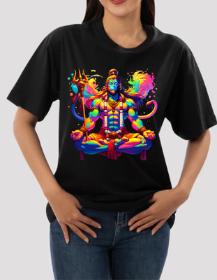AZALMULTI Printed Women Round Neck Black T-Shirt