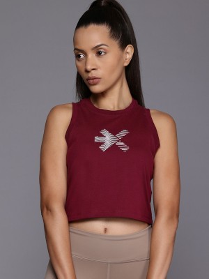 HRX by Hrithik Roshan Printed Women Round Neck Maroon T-Shirt