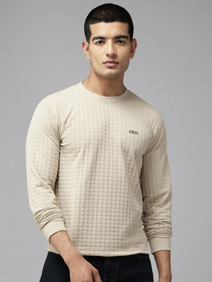 Ticoss Solid Men Round Neck Beige T-Shirt