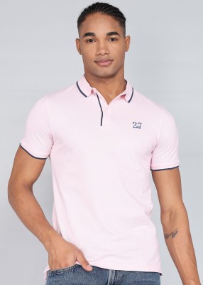 BEING HUMAN Solid Men Polo Neck Pink T-Shirt