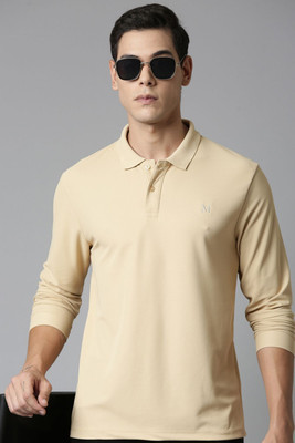 Maxzone Solid Men Polo Neck Beige T-Shirt