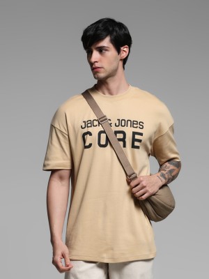 JACK & JONES Typography Men Round Neck Beige T-Shirt