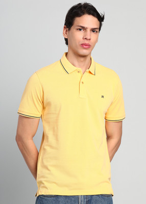 Raymond Solid Men Polo Neck Yellow T-Shirt