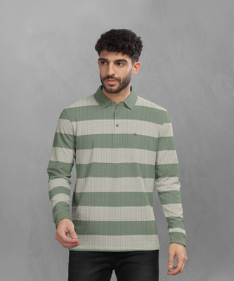 Bullmer Striped Men Polo Neck Light Green T-Shirt