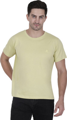 NEWZY Solid Men Round Neck Beige T-Shirt