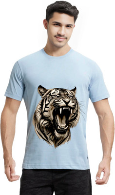 SAATCHY Printed Men Round Neck Light Blue T-Shirt