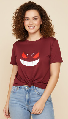 Sparrow sky Graphic Print Women Round Neck Maroon T-Shirt