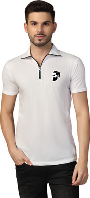 Lawful Casual Solid Men Polo Neck White T-Shirt