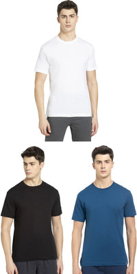 JOCKEY Solid Men Round Neck Black, Blue, White T-Shirt