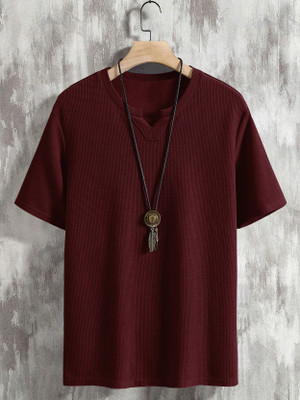 EyeBogler Self Design Men V Neck Red T-Shirt