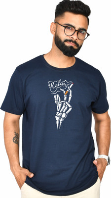 Burundi Blu Printed Men Round Neck Dark Blue T-Shirt