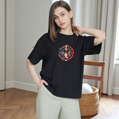 Pling Bling Graphic Print Women Round Neck Black T-Shirt