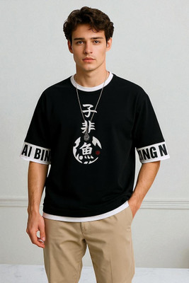 Autna Printed Men Round Neck Black T-Shirt