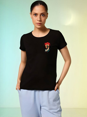 SZN Graphic Print Women Round Neck Black T-Shirt
