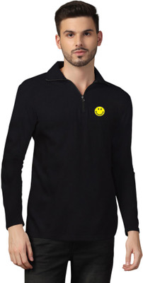 GEUM Printed Men Polo Neck Black T-Shirt