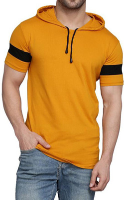 Restore Solid Men Hooded Neck Yellow T-Shirt