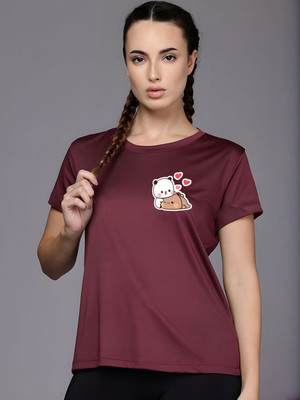 SZN Graphic Print Women Round Neck Maroon T-Shirt