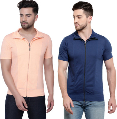 JB Jangoboy Solid Men Polo Neck Dark Blue, Beige T-Shirt