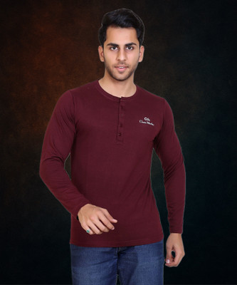 Classic Martino Solid Men Henley Neck Maroon T-Shirt