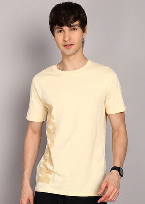 WROGN Printed Men Round Neck Beige T-Shirt