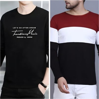 Meetri Solid Men Henley Neck Black, Maroon T-Shirt