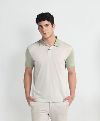 Arrow Newyork Colorblock Men Polo Neck Grey, Light Green T-Shirt