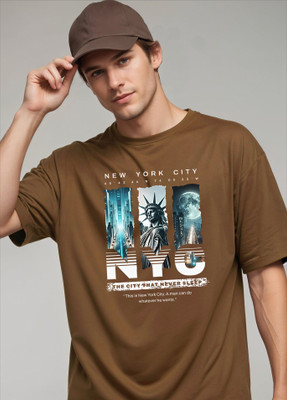 Smartees Printed Men Round Neck Brown T-Shirt
