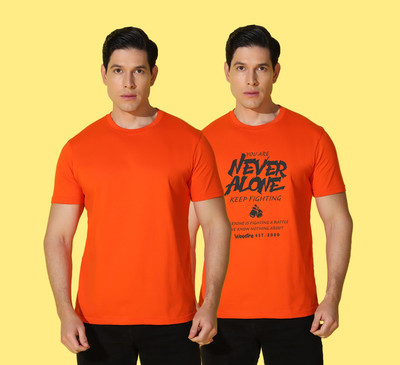 WOOSTRO Printed Men Round Neck Orange T-Shirt