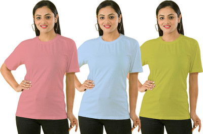 HouseOfCommon Solid Women Round Neck Multicolor T-Shirt