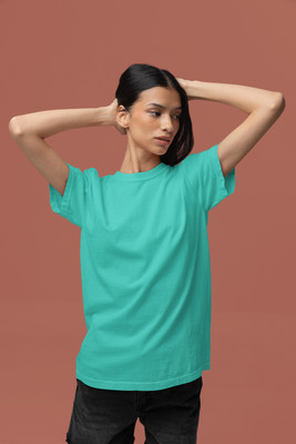 WardrobeChoice Solid Women Crew Neck Light Green T-Shirt