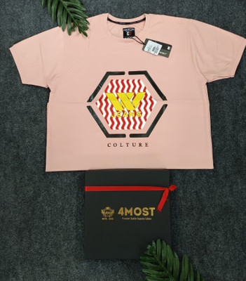 4MOST Printed Men Round Neck Pink T-Shirt