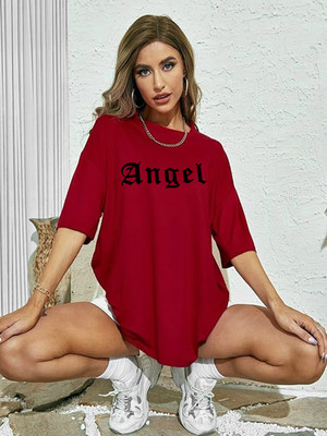 V DAS Typography Women Round Neck Maroon T-Shirt